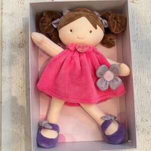 Jolijou Paris Demoiselle Pretty Brown Hair Plush Doll Toy Lovey Pink‎ Dress NEW